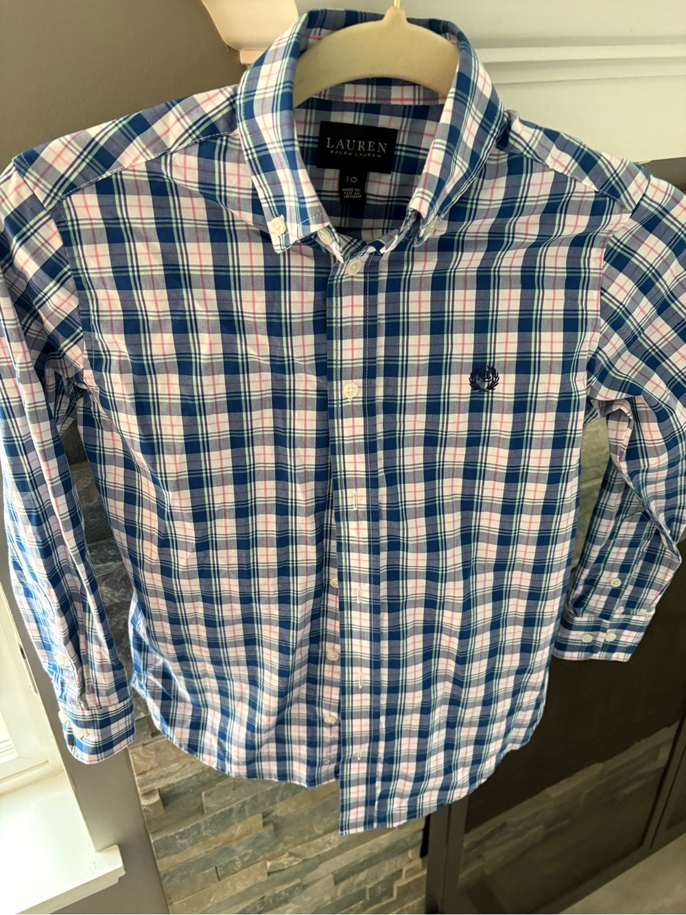 Ralph Lauren boys Blue, White & Pink Plaid Button-Down Shirt